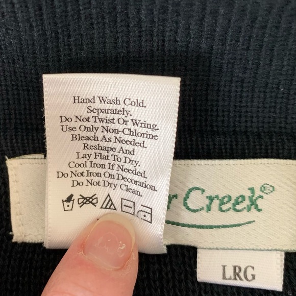 Coldwater Creek Cardigan Sweater Black Christmas 100% Cotton Spell Out Holiday L - Picture 10 of 12